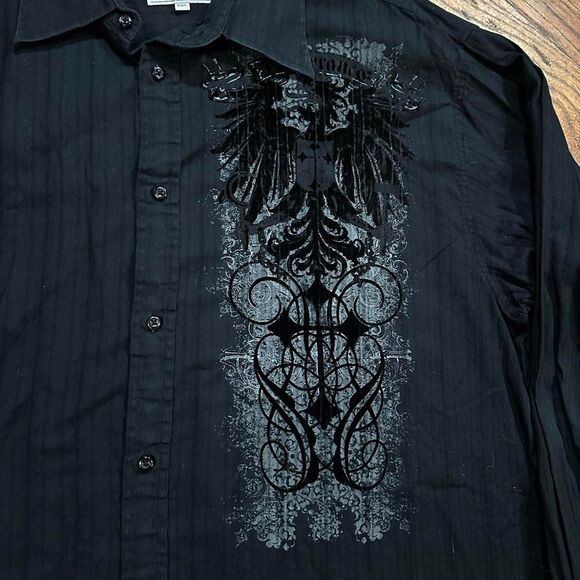 Y2K Eighty Eight Angel Wings and Tribal Affliction Style Button Up Shirt - Picture 3 of 5